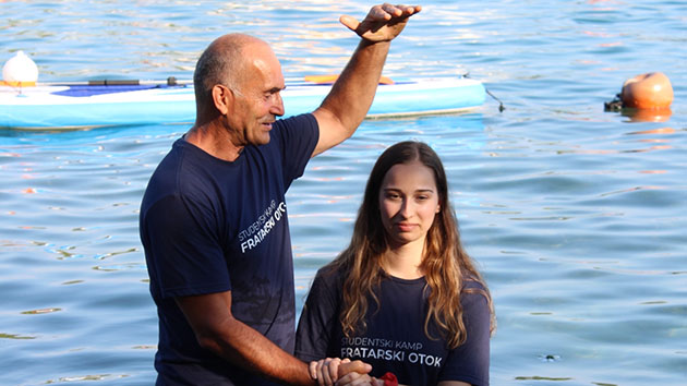 Young girl getting baptised in Croatia