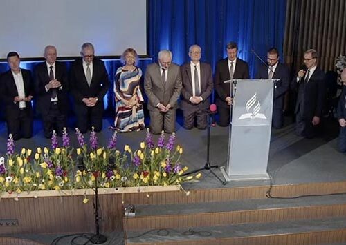 Leaders praying at the inauguration of Hope Media Poland, 2025
