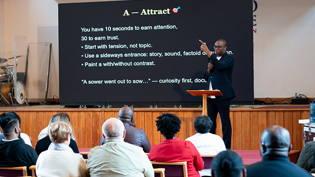 Neil Nunes, BBC presenter, leads his session “Communicating to a Distracted Generation,” offering practical guidance on connecting with audiences in today’s attention-driven culture