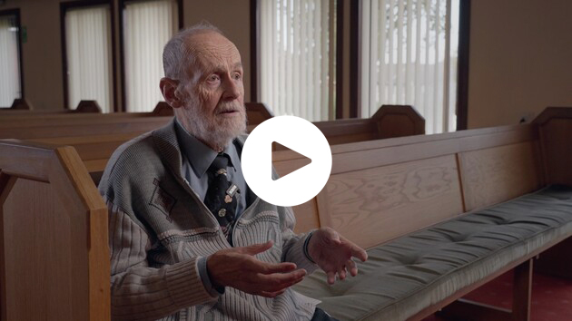 Mart de Groot on camera in his home church, Banbridge, Northern Ireland, for the Geoscience Research Institute series, "Seeking Understanding: Stories of Faith Science" (Photo courtesy of Geoscience Research Institute)