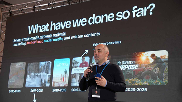 Hope Media Europe president Klaus Popa reviews the history of some of the collaborative initiatives in the past decade during the Global Adventist Internet Network Europe convention in Pravets, Bulgaria, November 15