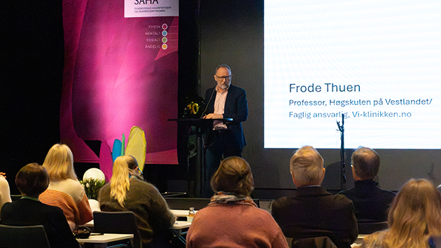 Frode Thuen, lecturer at Western Norway University of Applied Sciences, speaks during the SAHA health congress