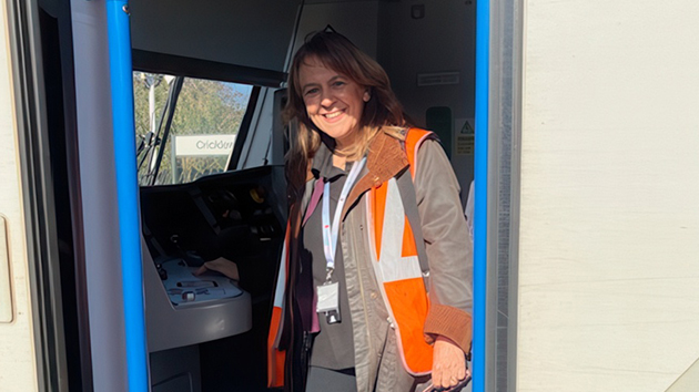Railway chaplain Manuela Mai is pictured on a train