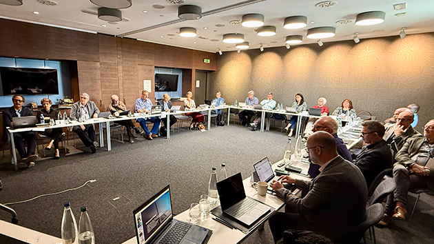 Participants in the Ministerial Association advisory listen and discuss the potential use of a software designed to support ministerial development during the TED Combined Advisories in Belgrade, Serbia