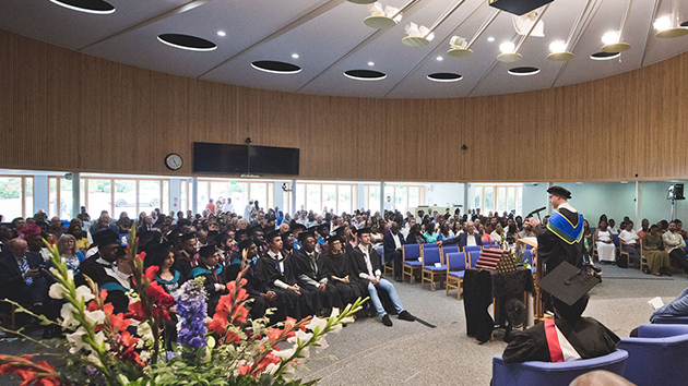 Principal Dr Dan Serb welcomes graduates, families and guests during the Newbold College Awards Ceremony 2026