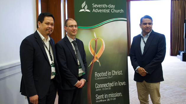 Irish Mission officers (left to right) Pastor Ben Pontanar, Executive Secretary; Pastor Adam Keough, President; and Aftab Barki, Treasurer