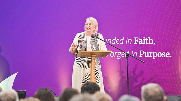 General Conference Vice President Audrey Andersson delivers the keynote address during Saturday evening’s anniversary programme