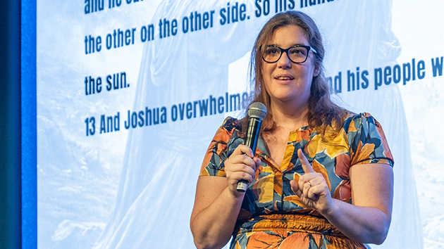 Alyssa Truman presents during a plenary session at the Global Adventist Internet Network (GAiN) conference in Auckland, New Zealand