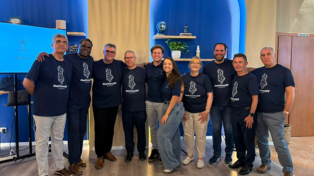 General Conference officers and local church leaders gather for a group photo inside the Lighthouse Centre of Influence in Durrës, Albania