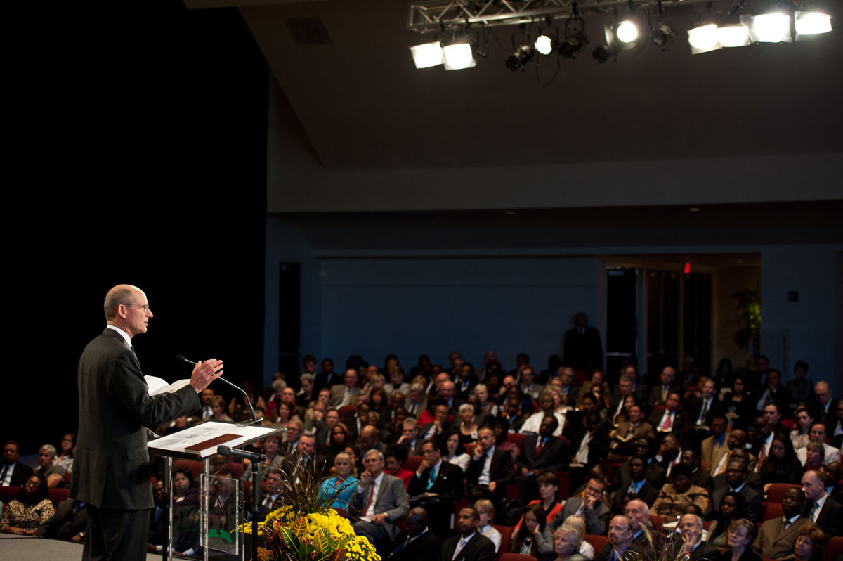 Wilson called for a renewed emphasis on medical mission to cities. He spoke at the denomination's world headquarters, and the service was broadcast worldwide on Hope Channel.