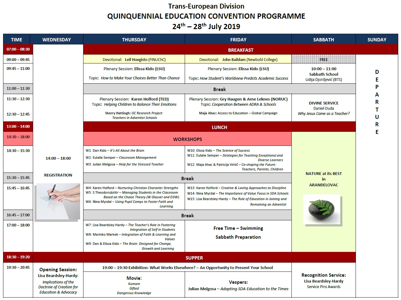 quinquennial education Convention programme 2019