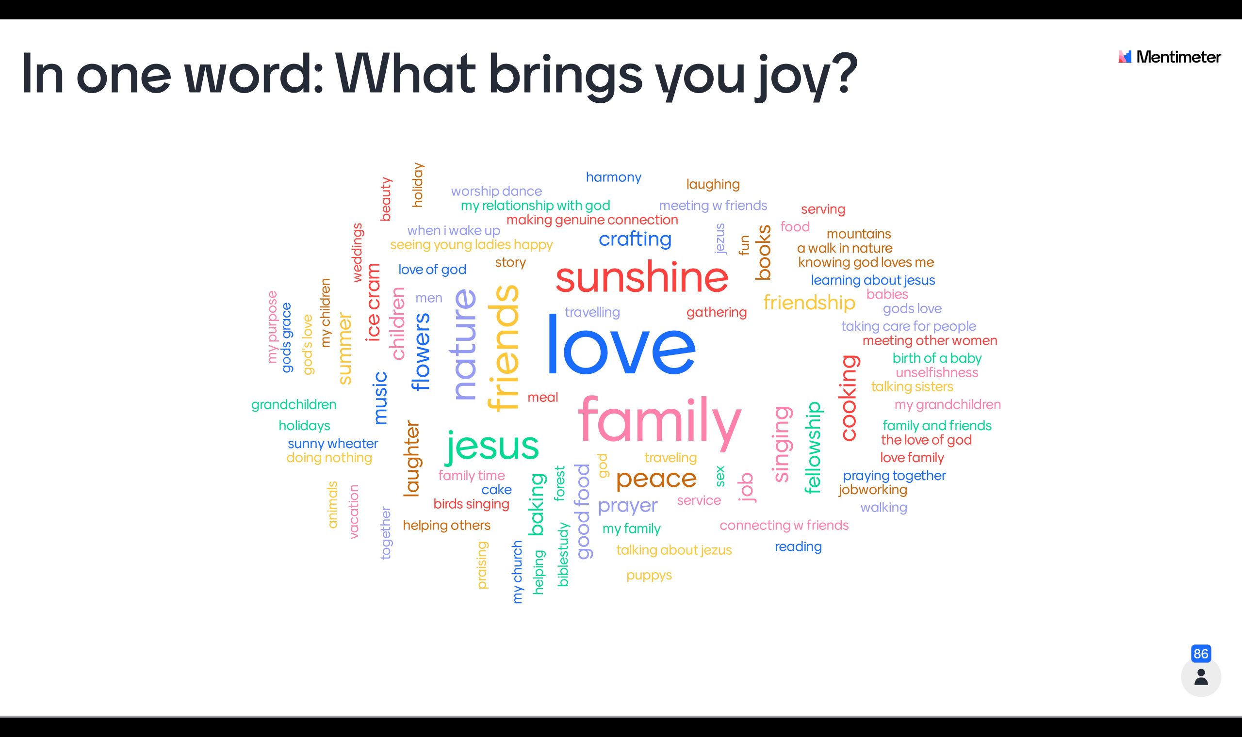 One-in-one word what brings you joy